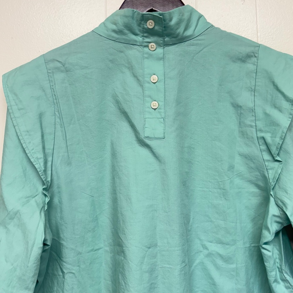 NWT EVERLANE The Wing Shoulder Mock Neck Ruffle Long Sleeve Blouse Green Size 8 - Picture 7 of 11
